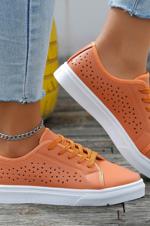Cutout Flat Shoes Lace-up Hollow Out Walking Shoes For Women Loafers